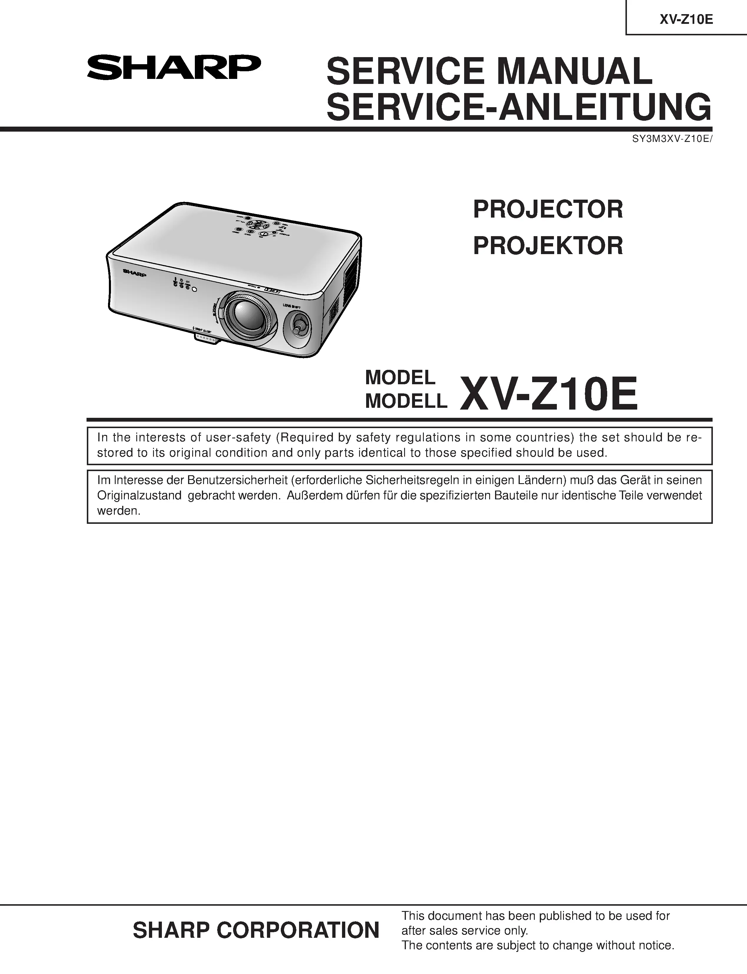 Sharp xv z10e service manual cover