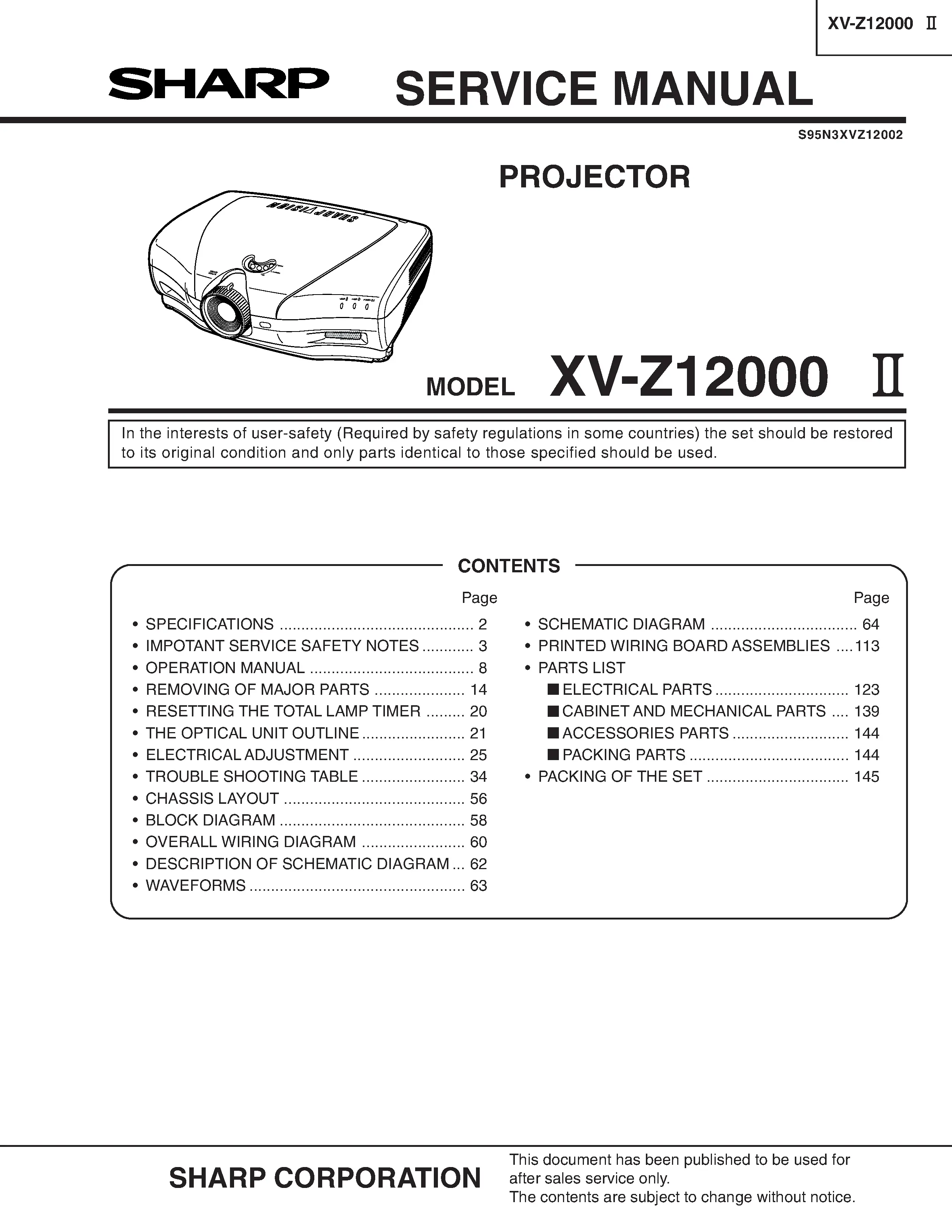 Sharp xv z12000 mark ii service manual cover