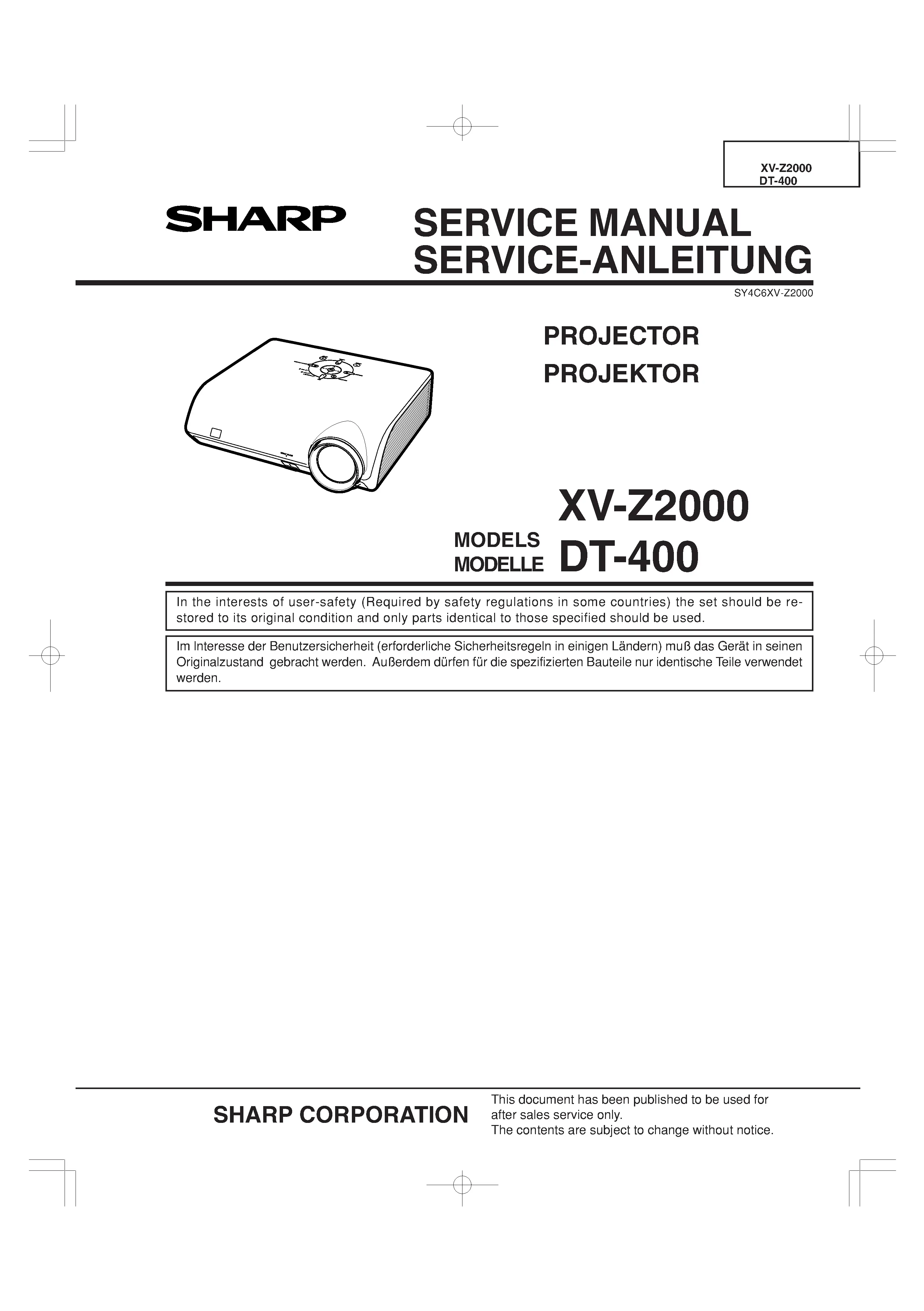 Sharp xv z2000 dt 400 service manual cover