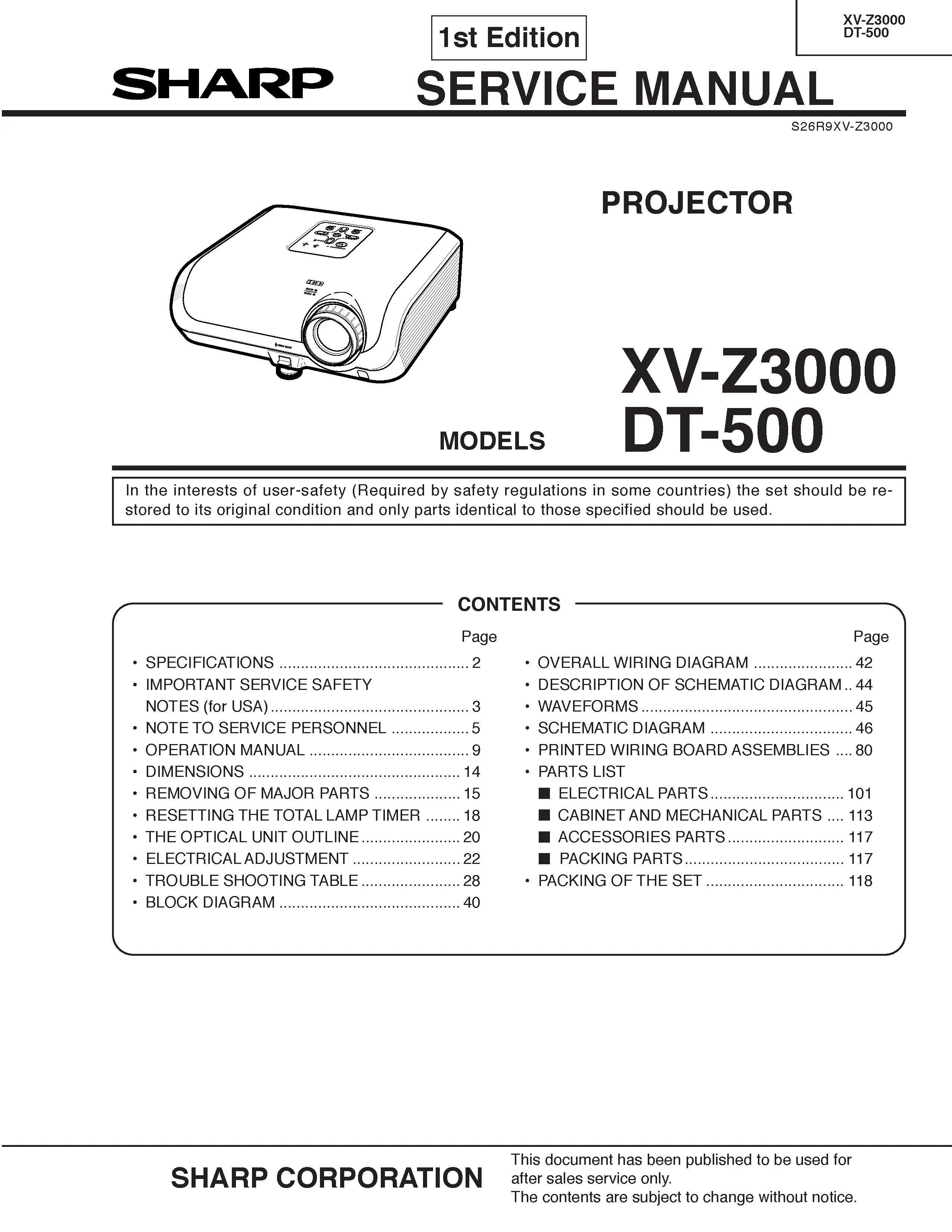Sharp xv z3000 dt 500 service manual cover