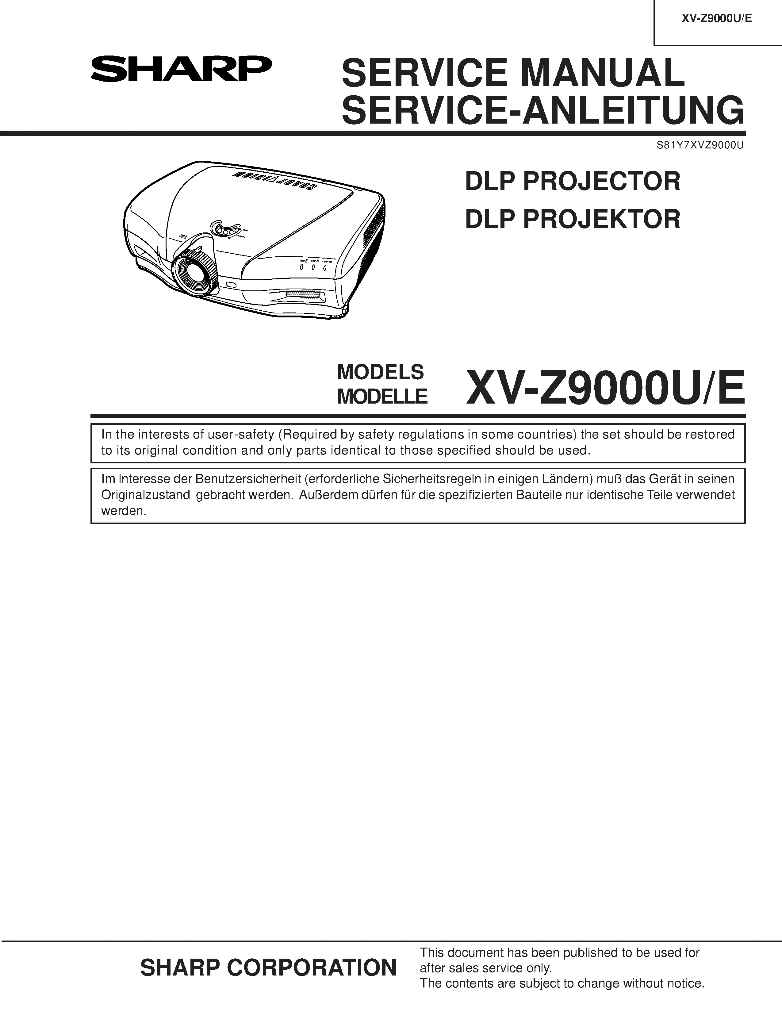 Sharp xv z9000e z9000u service manual cover