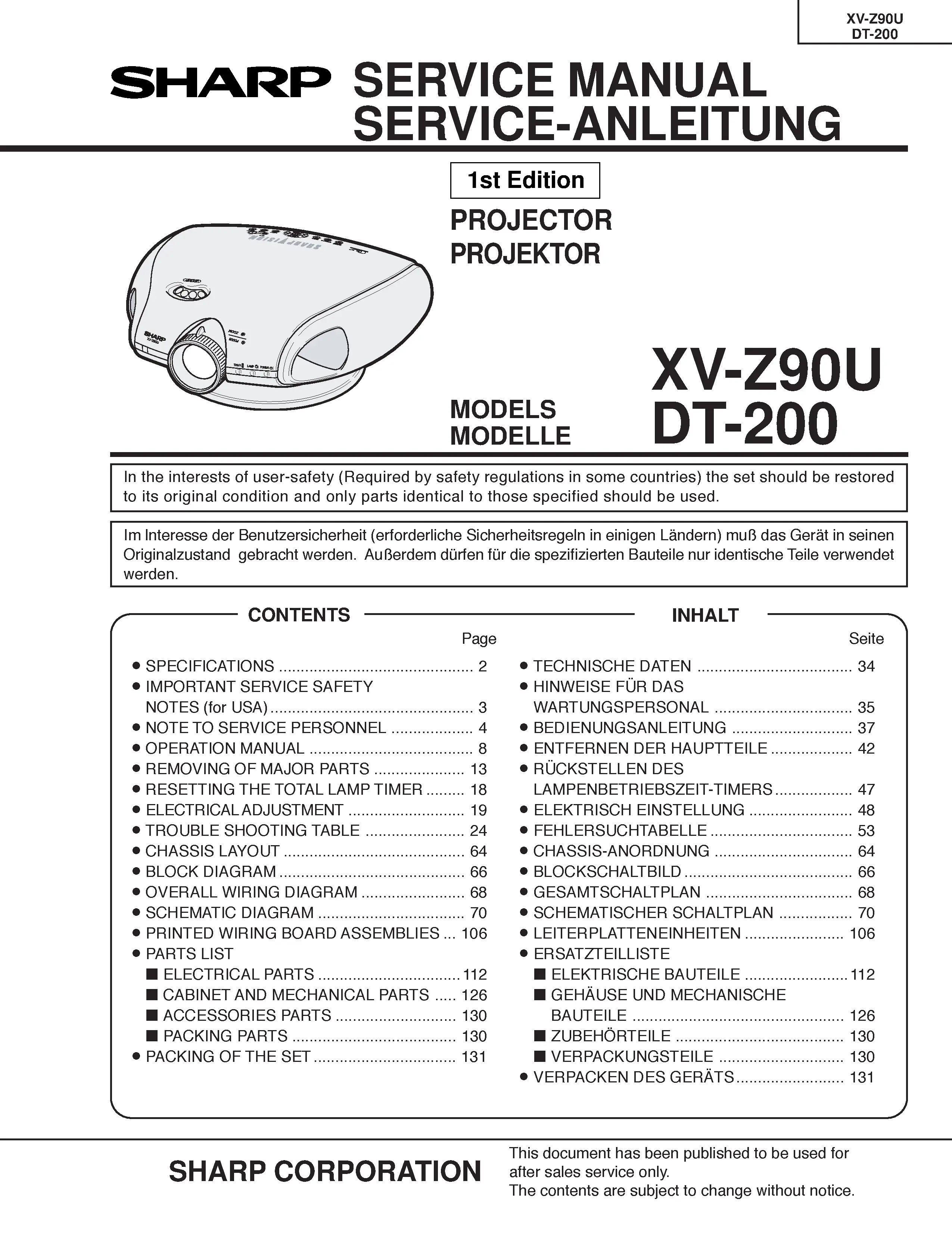 Sharp xv z90u service manual cover