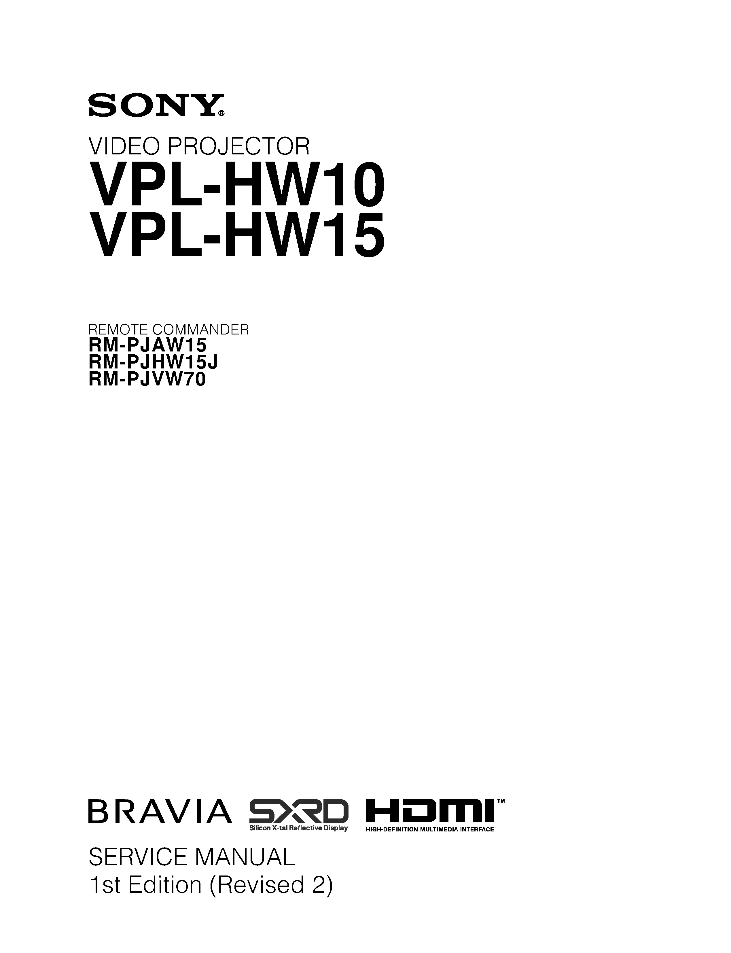 Sony rm pjvw70 service manual cover