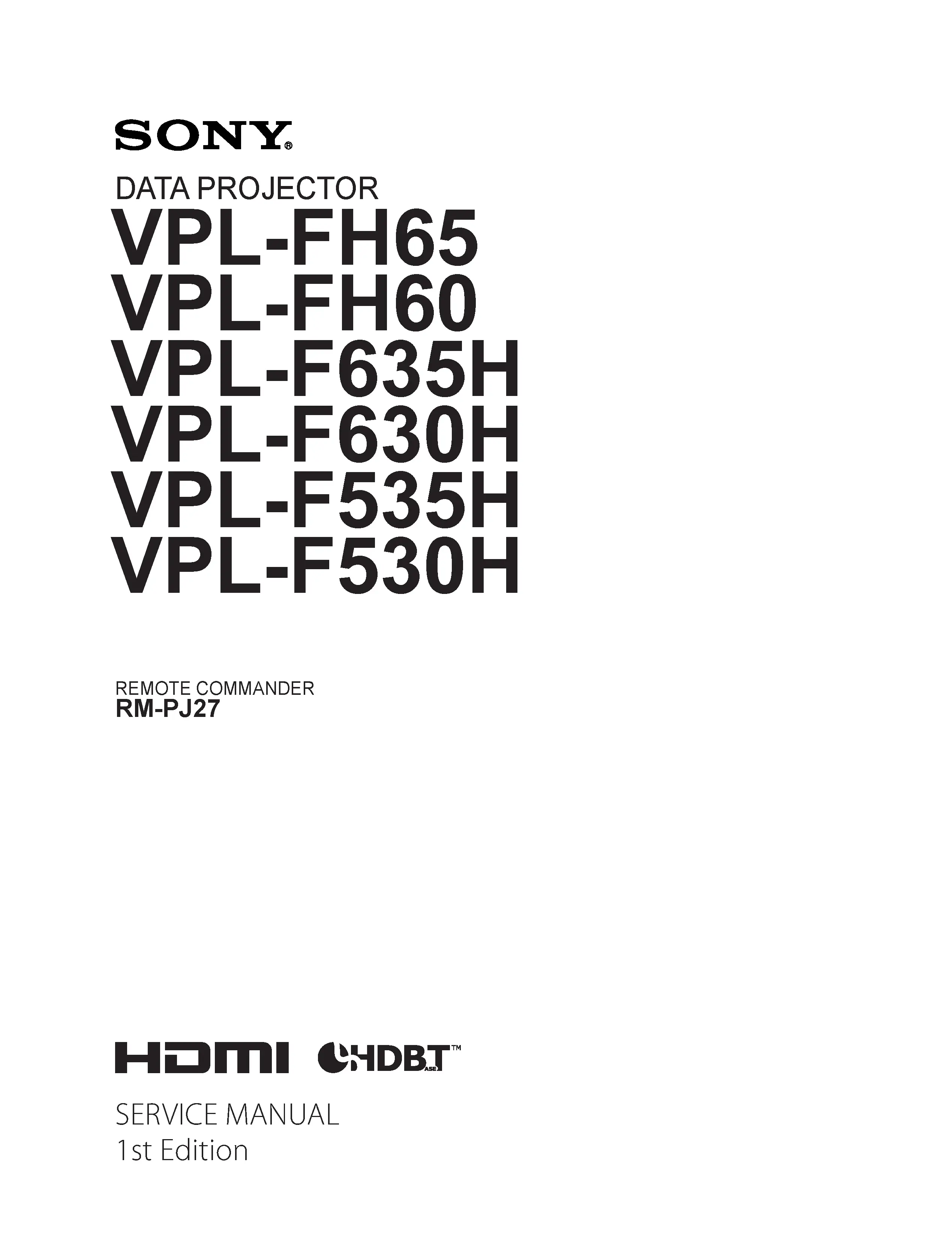 Sony vpl fh65 fh60 f635h f630h f535h f530h service manual cover