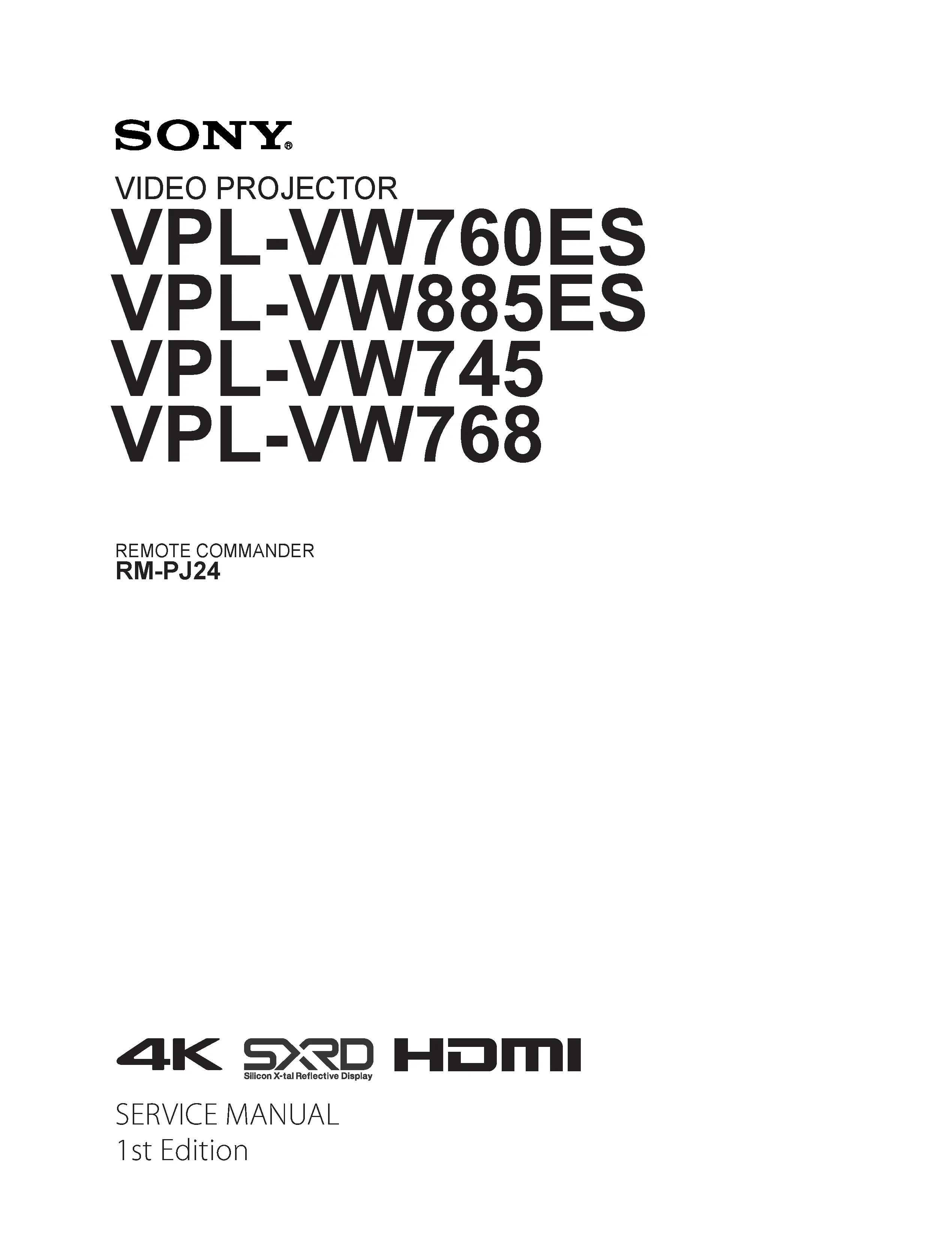 Sony vpl vw760es vw885es vw745 vw768 service manual cover