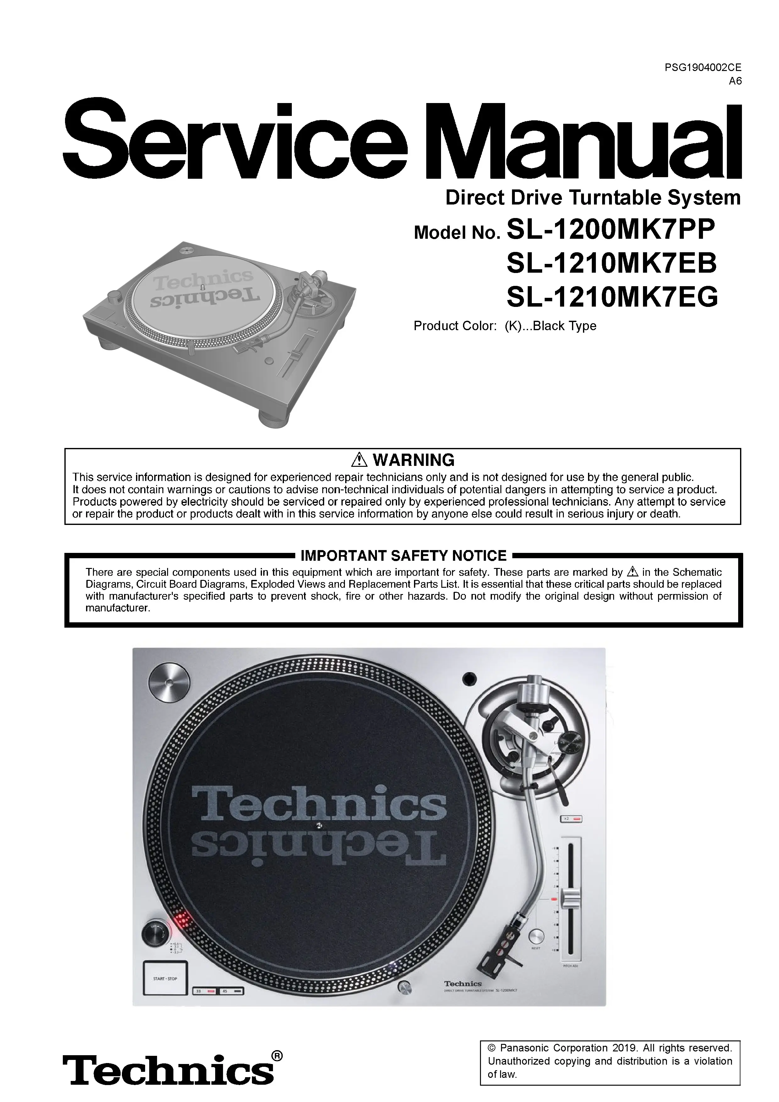 Technics sl 1200mk7 1210mk7 service manual cover