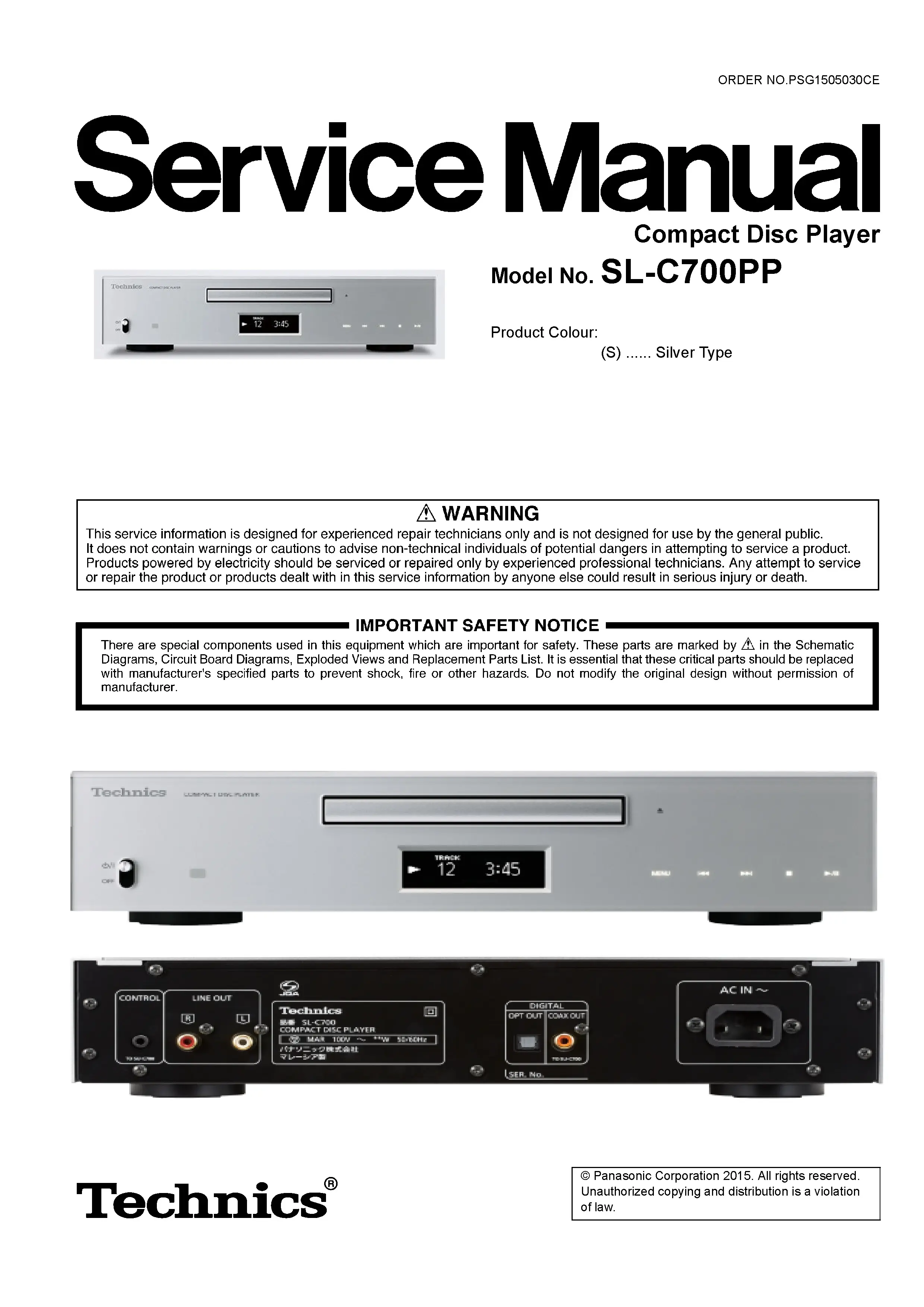 Technics sl c700 service manual cover