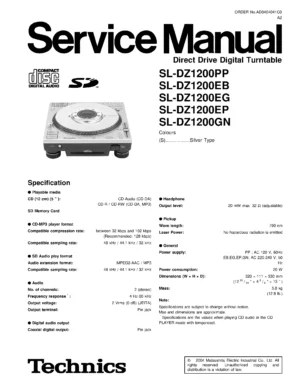 Technics sl dz1200 service manual cover