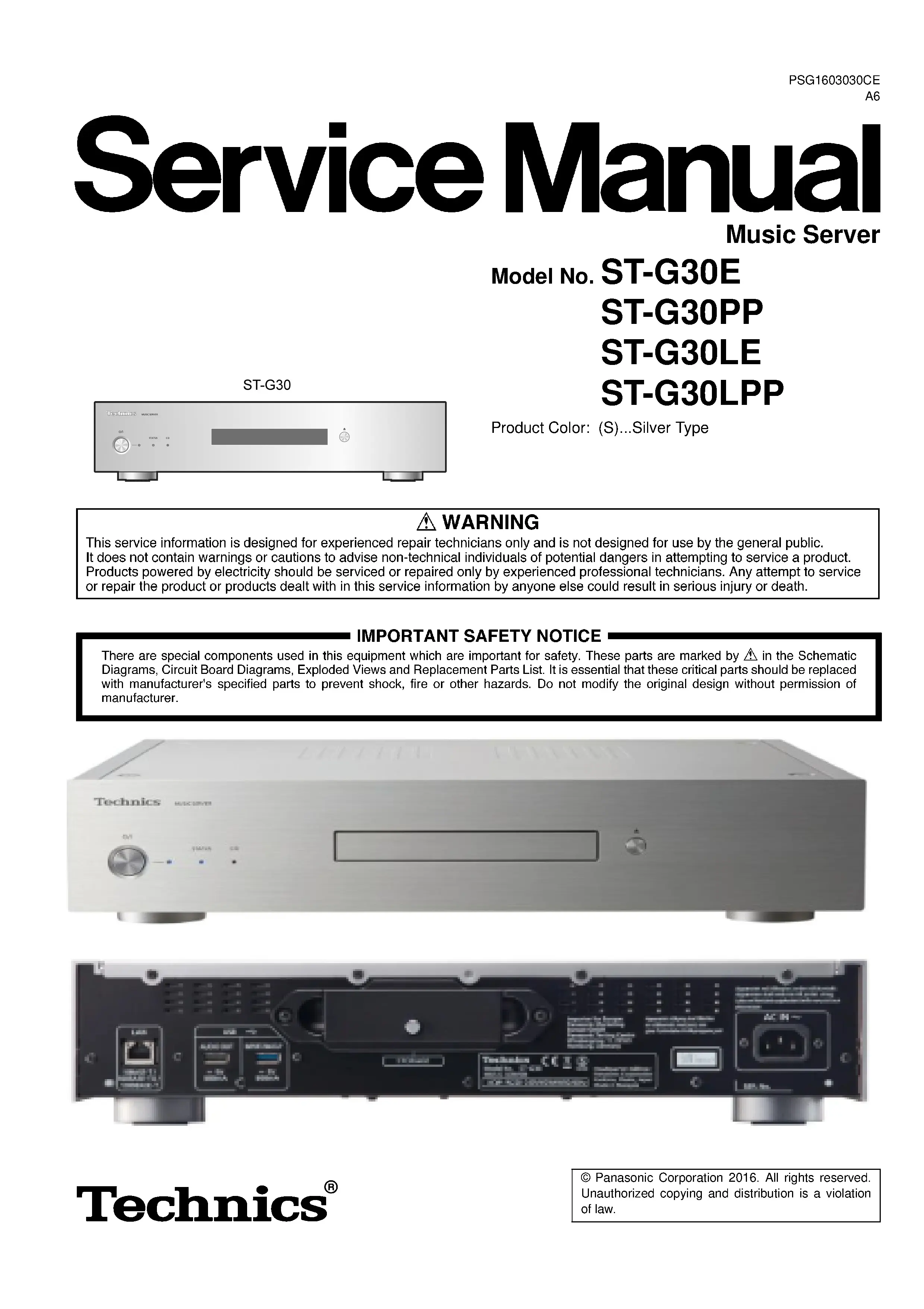 Technics st g30 service manual cover
