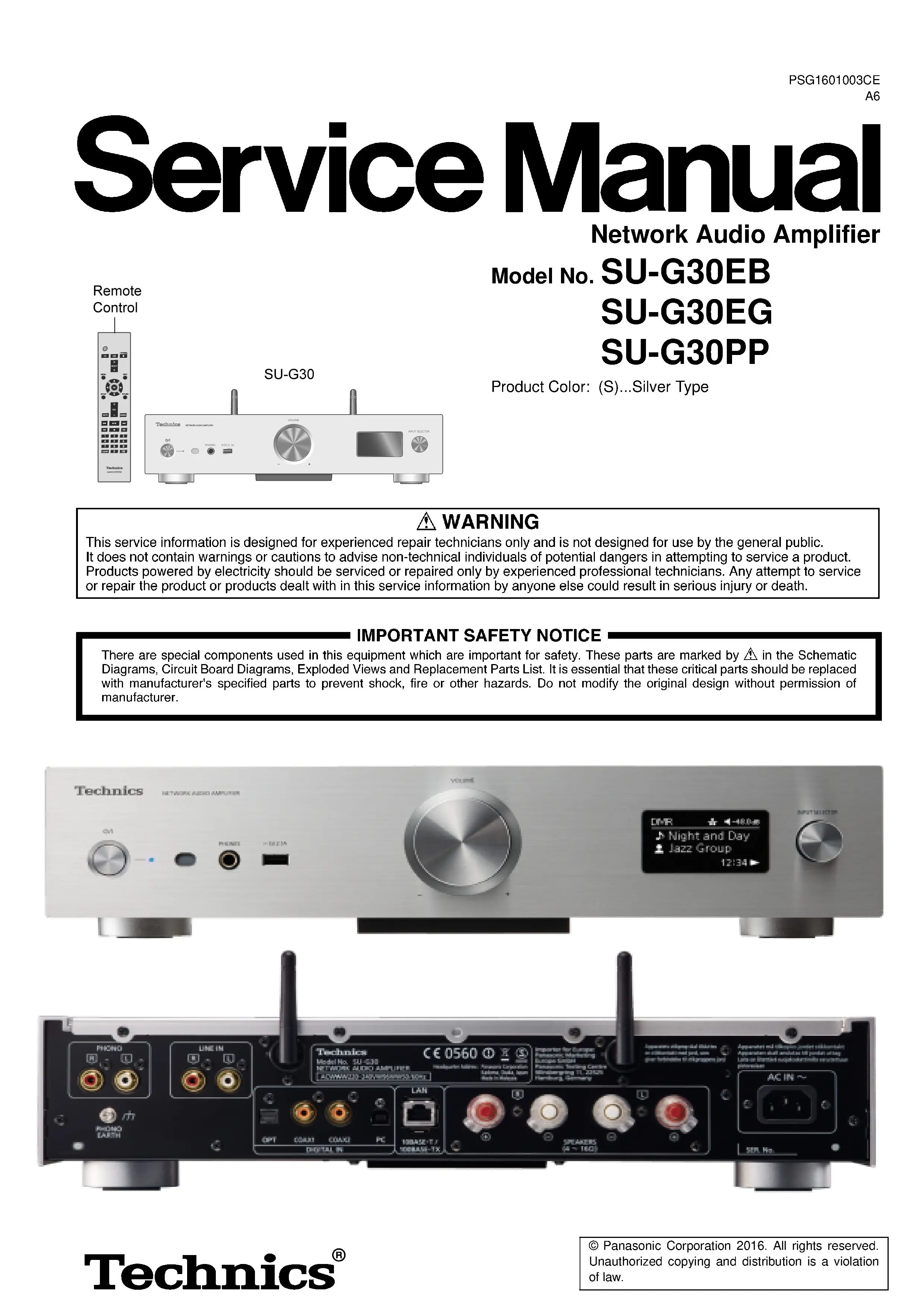 Technics su g30 service manual cover