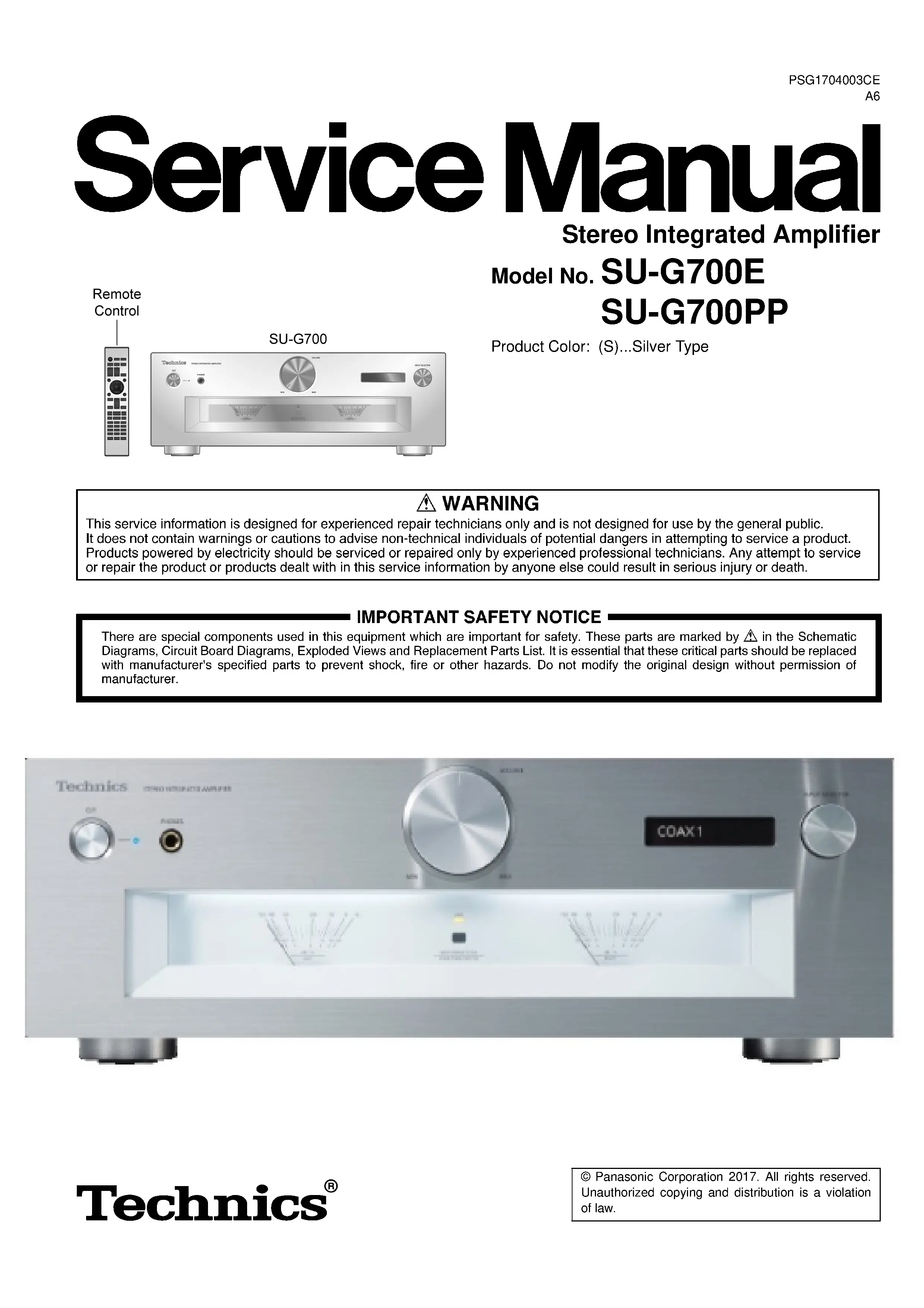 Technics su g700 service manual cover