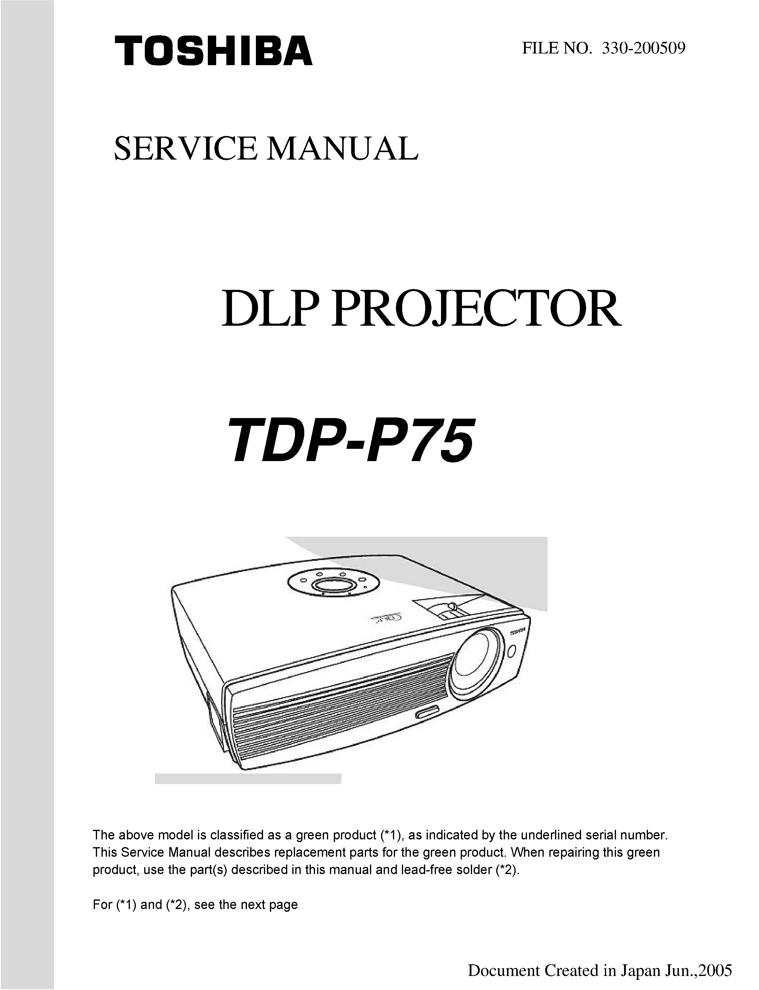 Toshiba tdp p75 service manual cover