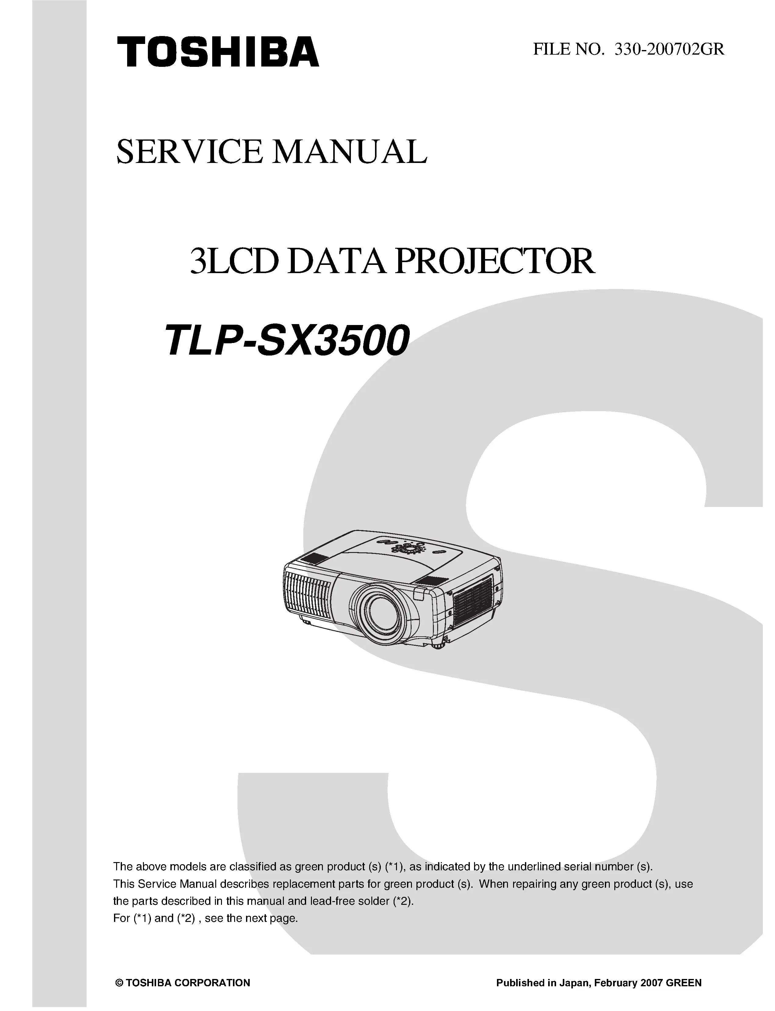 Toshiba tlp sx3500 service manual cover