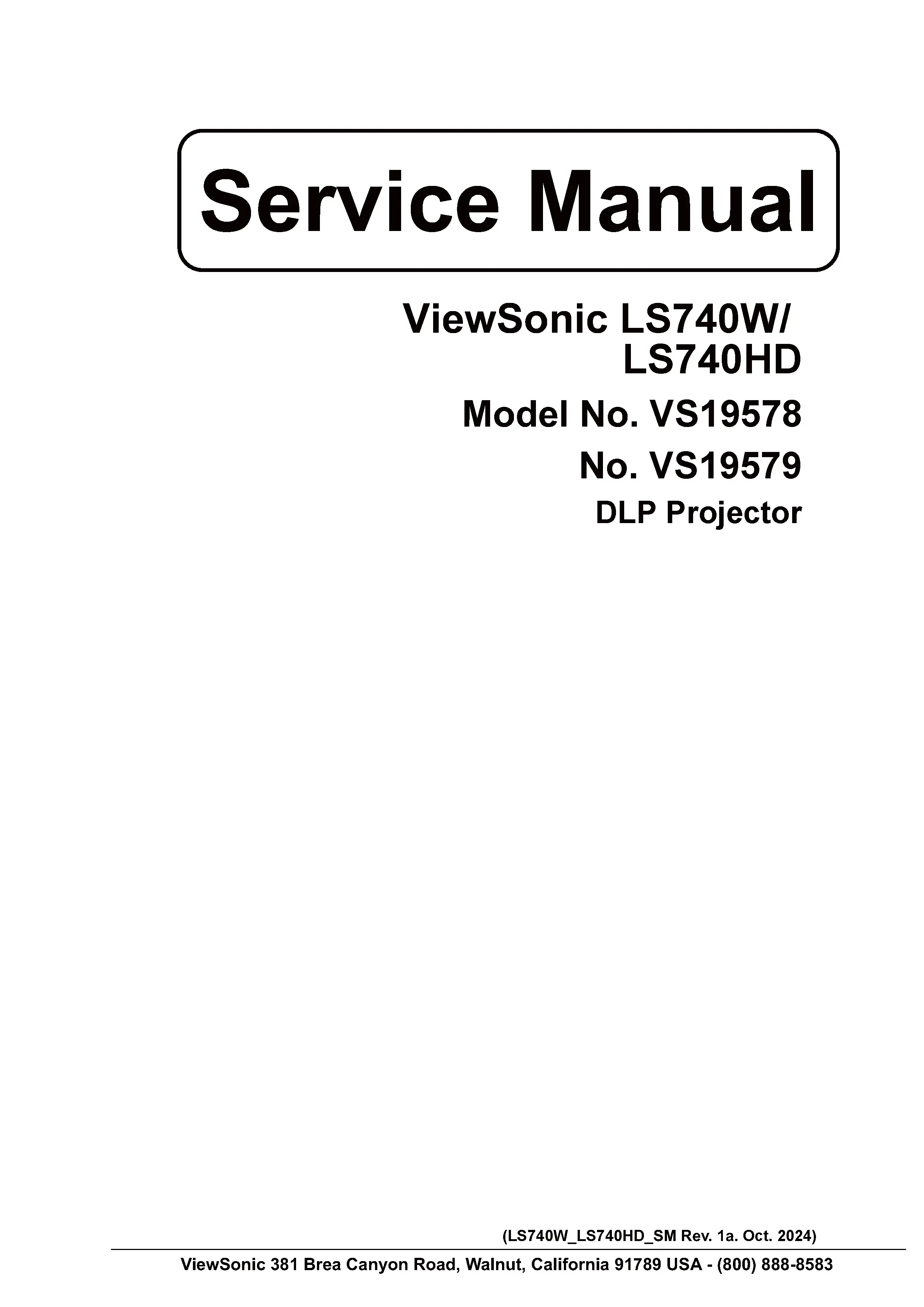 Viewsonic ls740w service manual cover