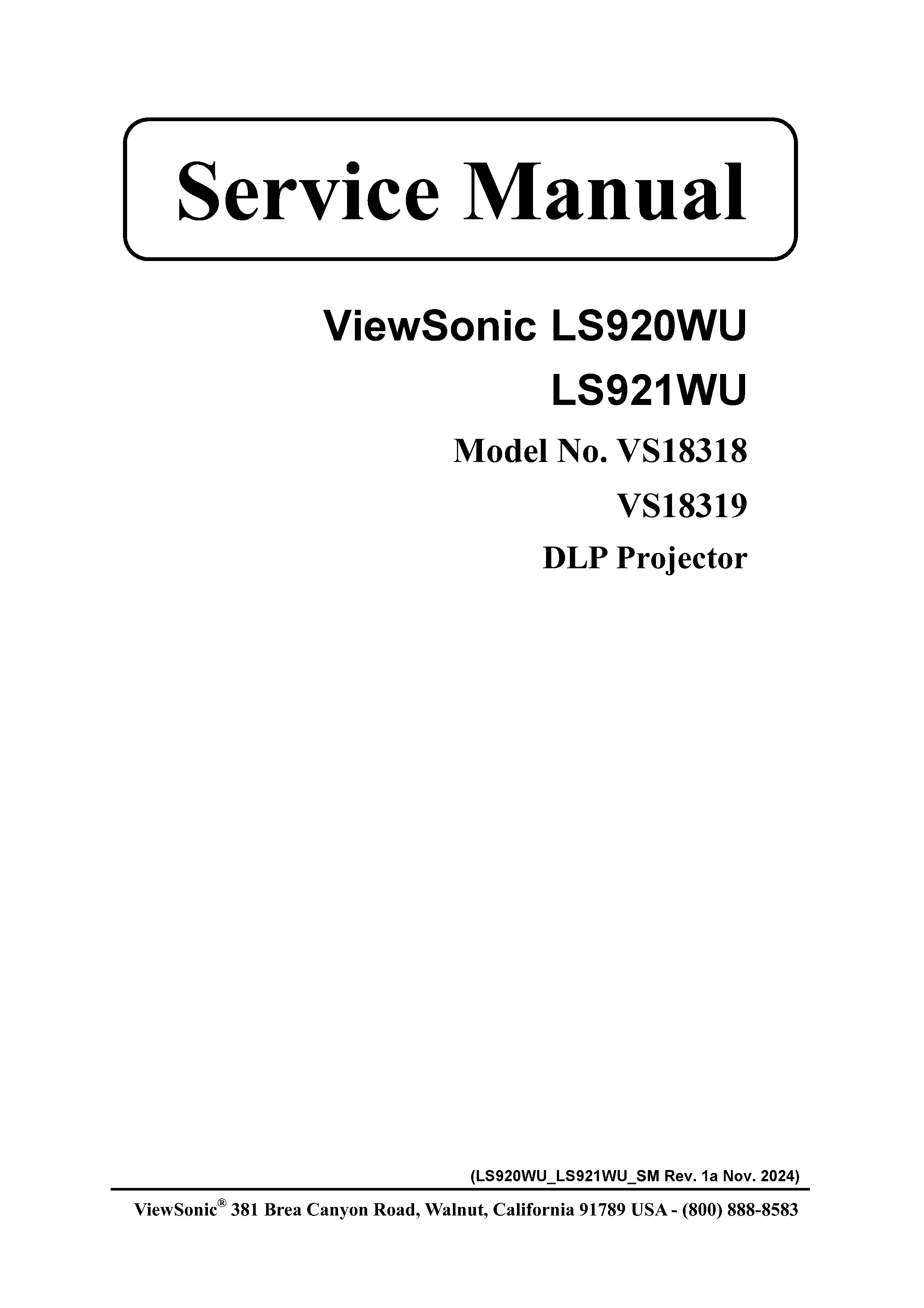 Viewsonic ls920wu ls921wu service manual cover