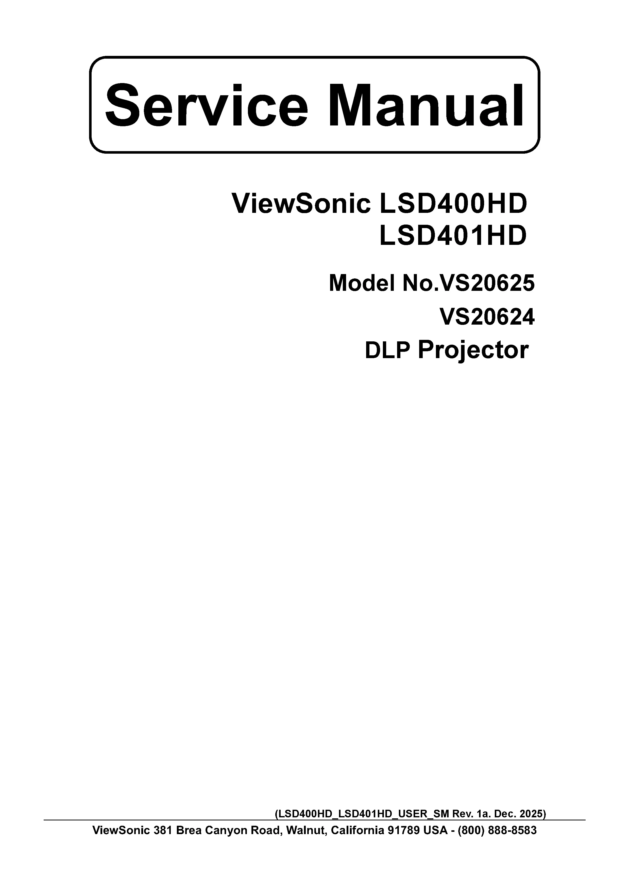 Viewsonic lsd400hd service manual cover