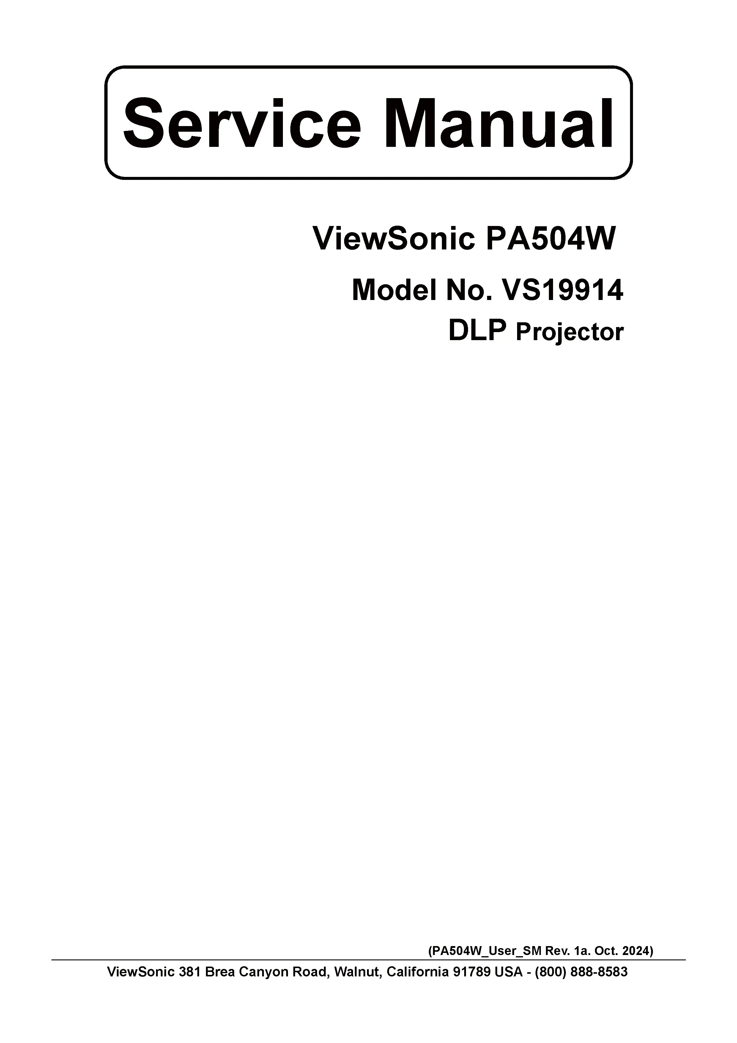 Viewsonic pa504w service manual cover