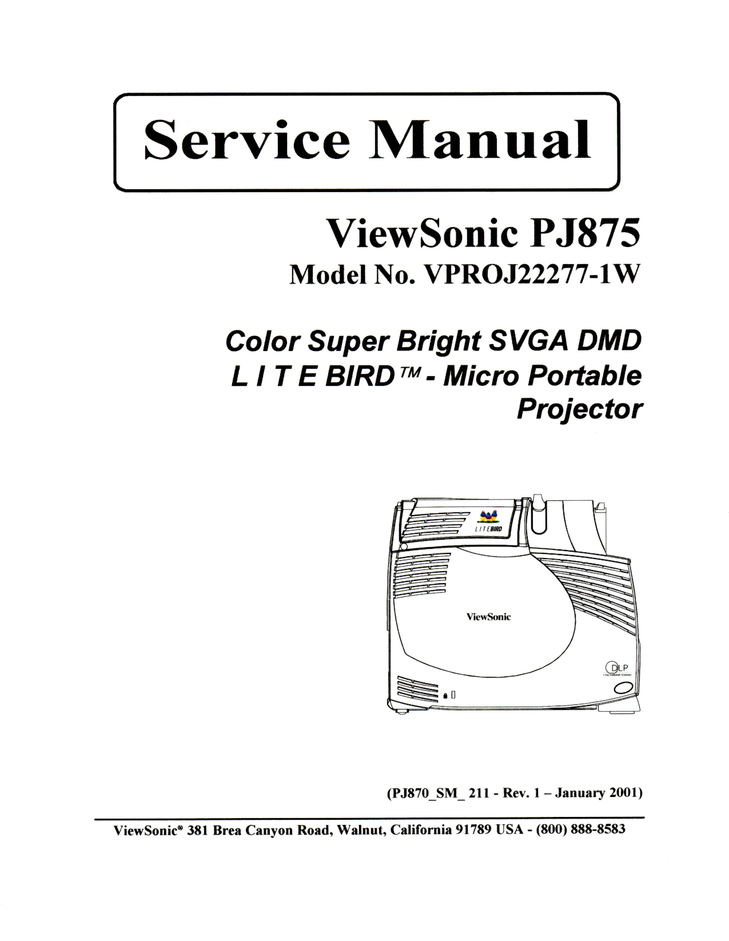 Viewsonic pj875 service manual cover