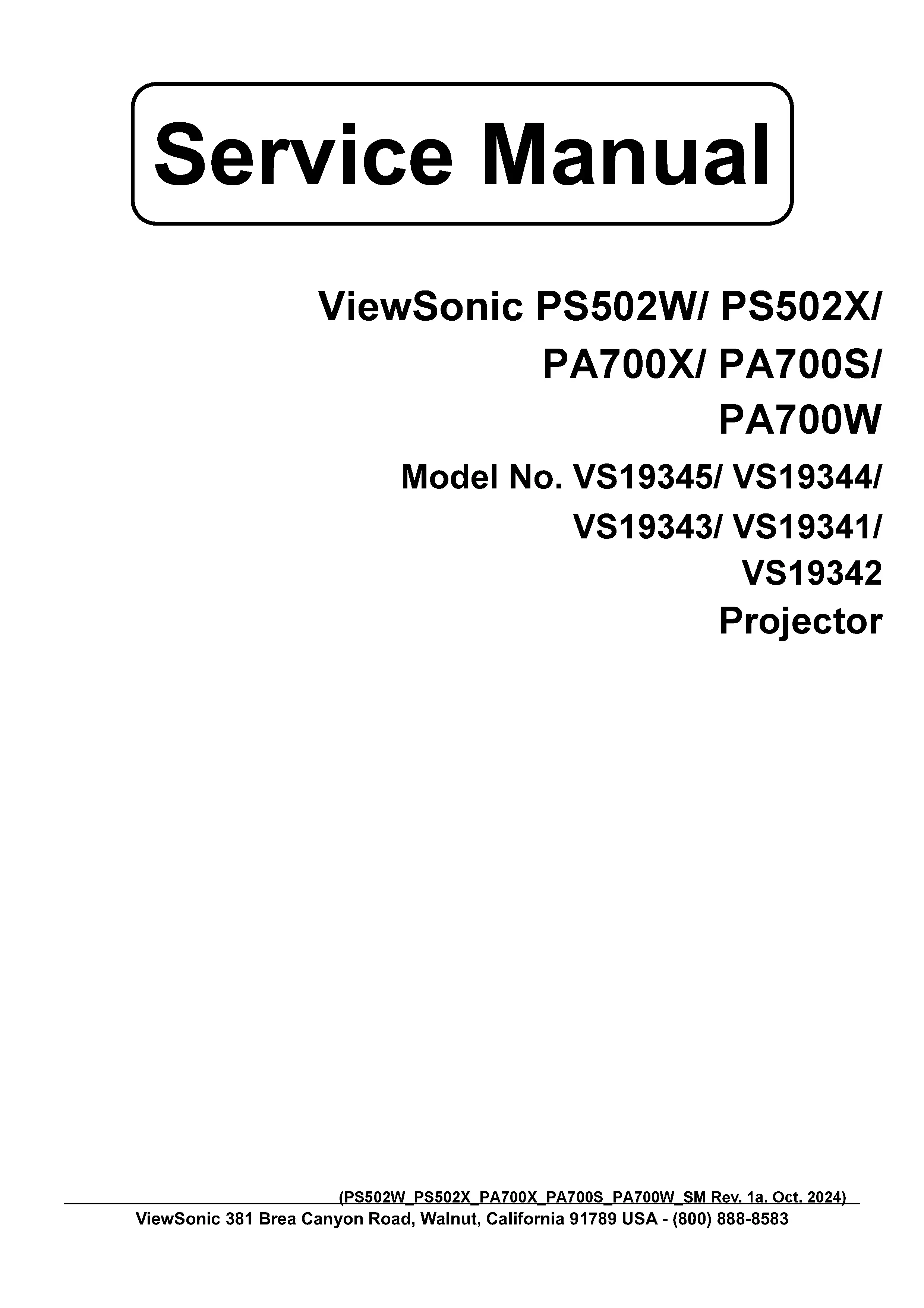 Viewsonic ps502w ps502x service manual cover