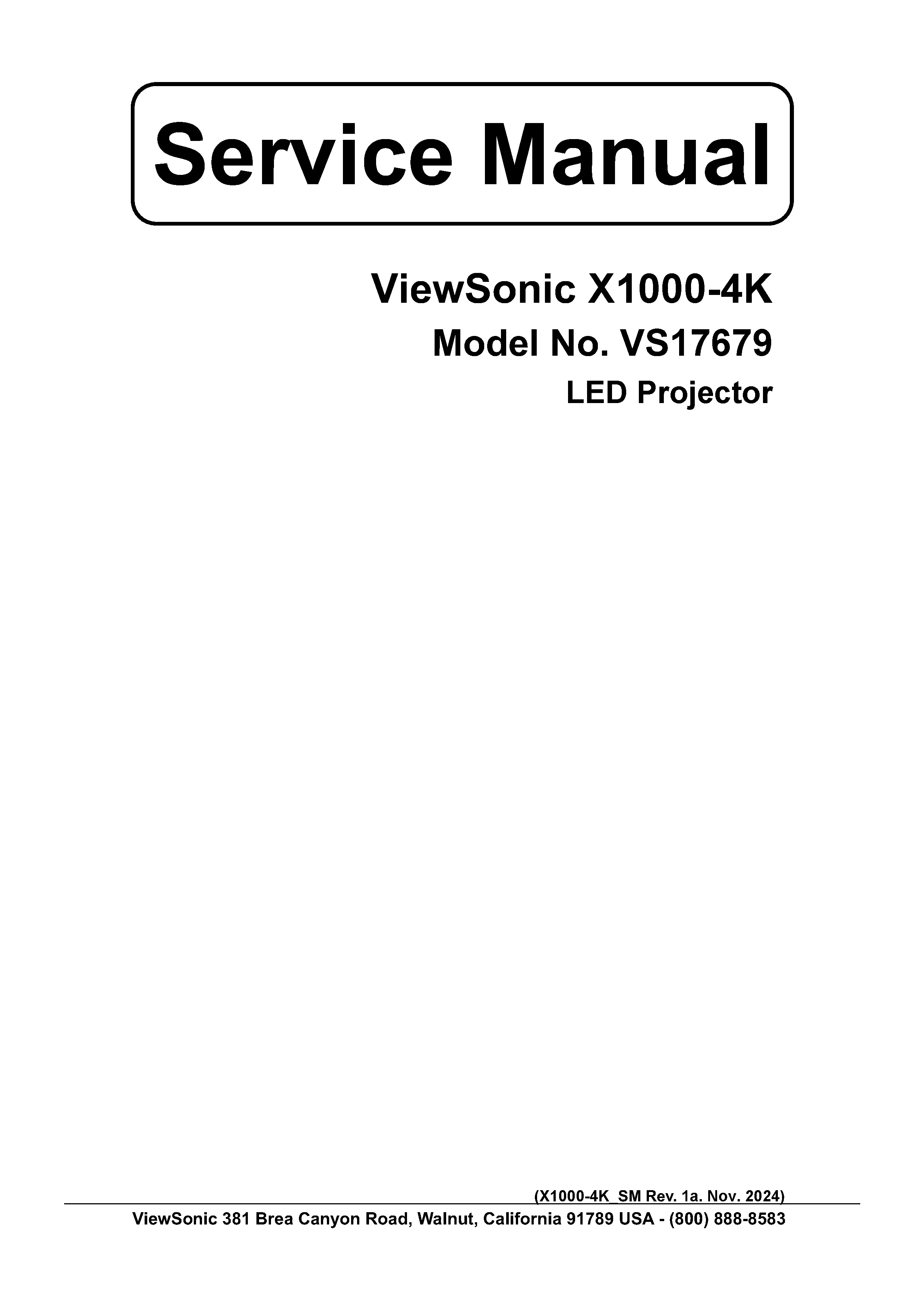 Viewsonic x1000 4k service manual cover