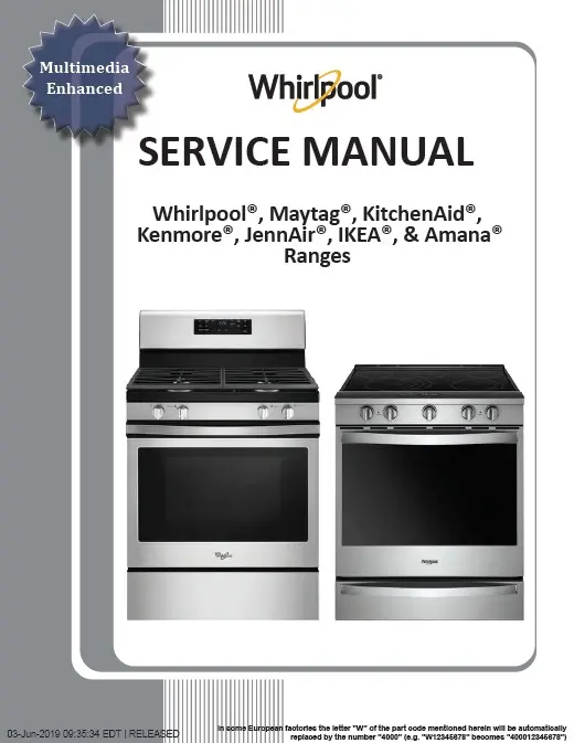 Whirlpool maytag amana ikea ranges 2019 service manual cover