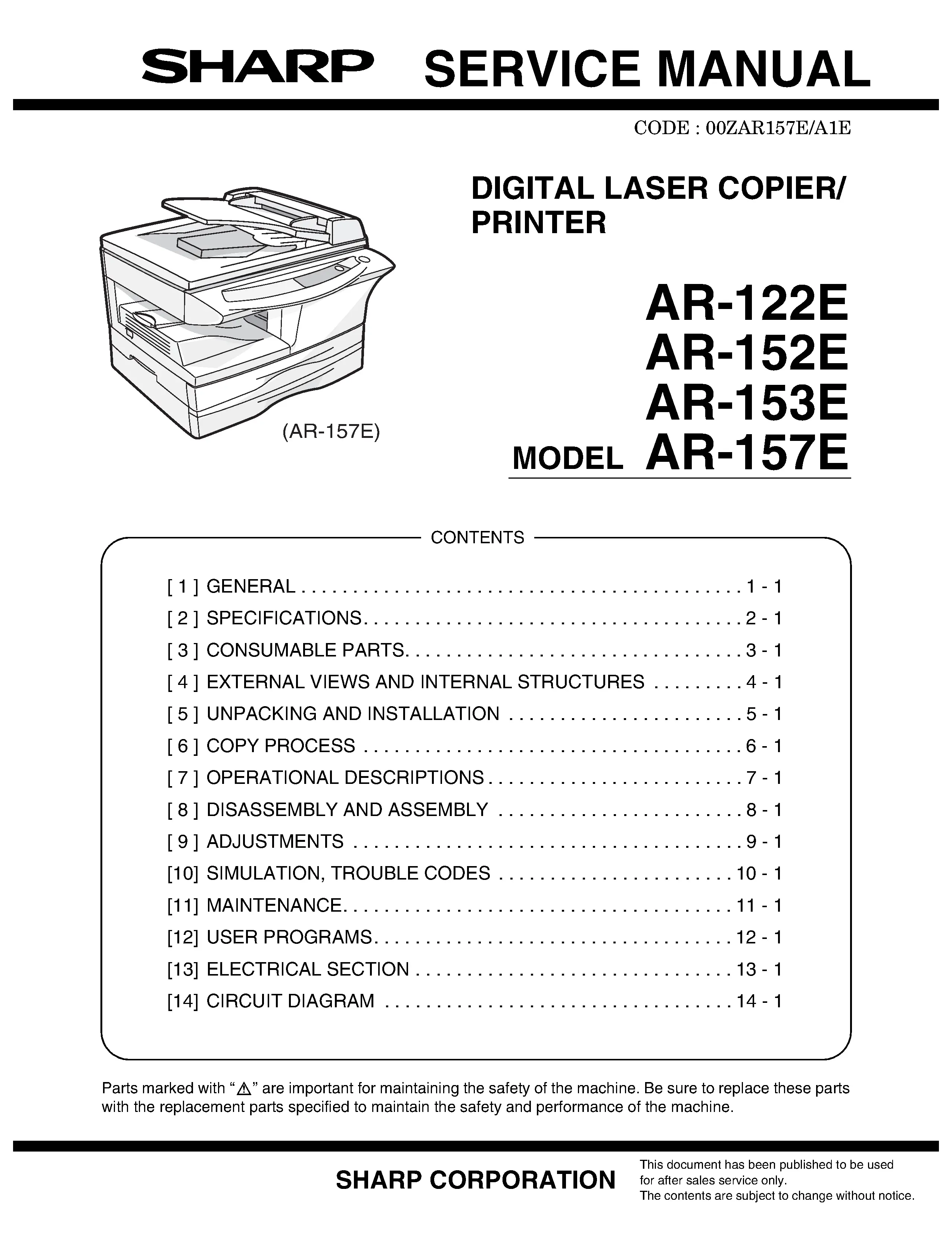 Sharp ar 122e 122en service manual cover