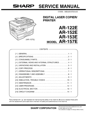 Sharp ar 152e 153e 157e service manual cover