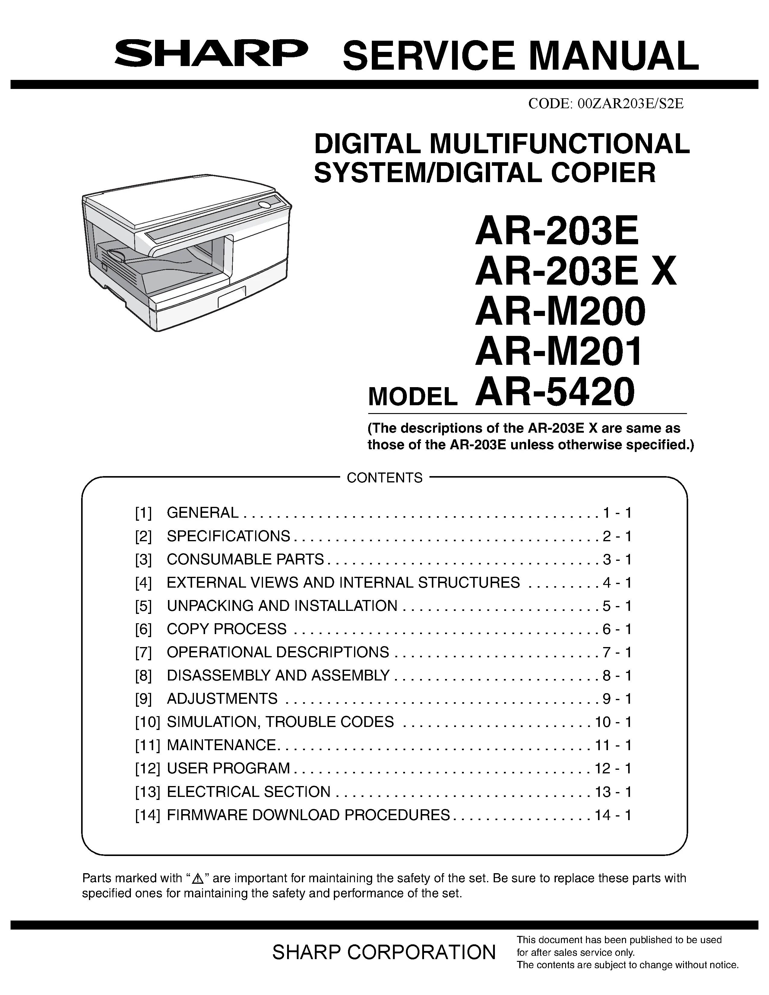 Sharp ar 203e 203ex service manual cover