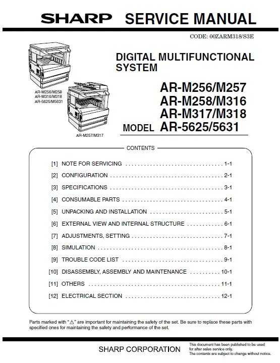 Sharp ar 5625 5631 service manual cover