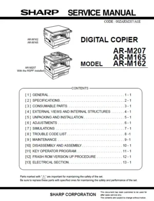 Sharp ar m165 m162 service manual cover