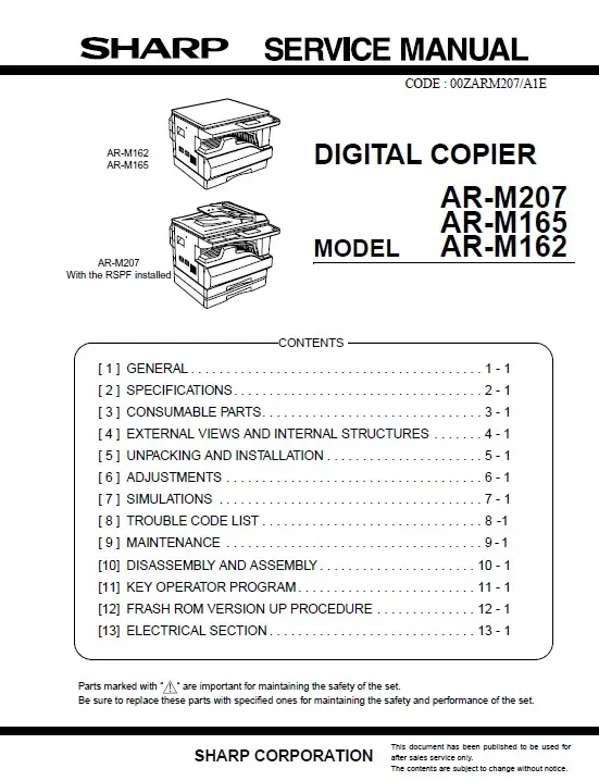 Sharp ar m165 m162 service manual cover