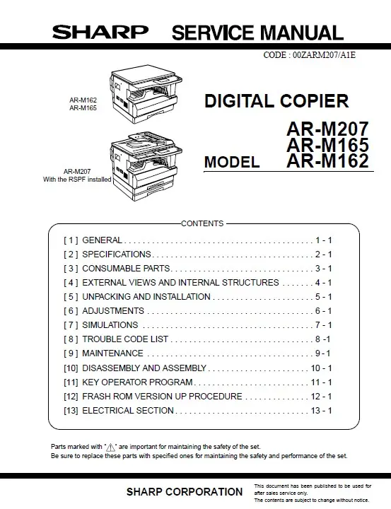 Sharp ar m207 service manual cover