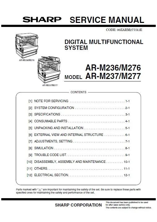 Sharp ar m236 m276 service manual cover