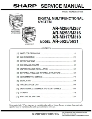 Sharp ar m256 m257 m258 service manual cover