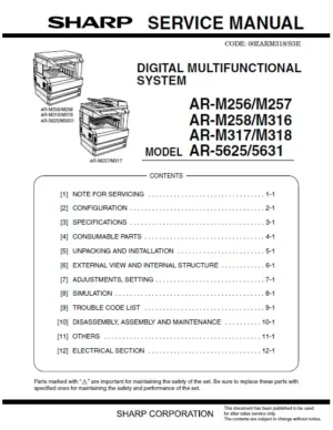 Sharp ar m316 m317 m318 service manual cover