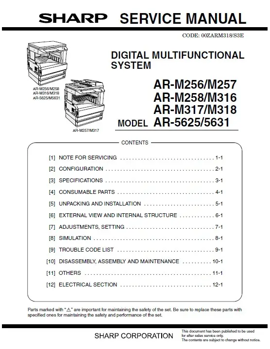 Sharp ar m316 m317 m318 service manual cover