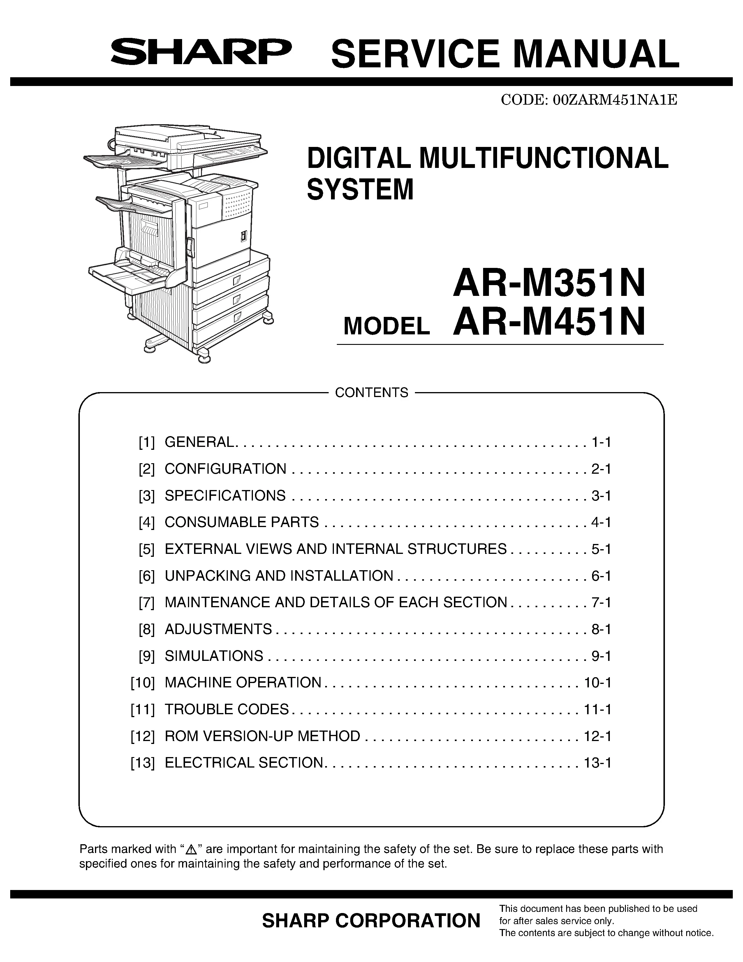 Sharp ar m351n 451n service manual cover