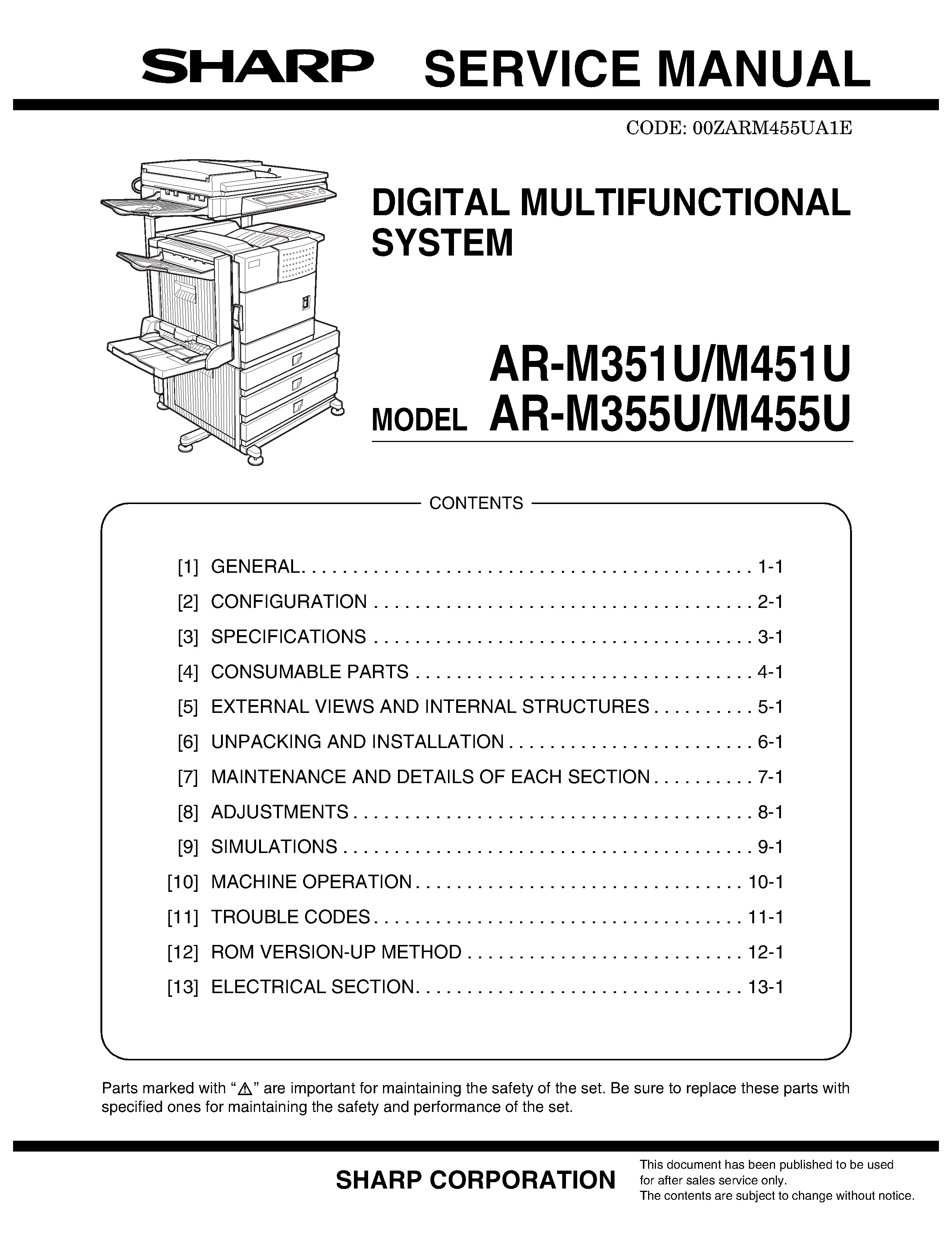 Sharp ar m351u m451u service manual cover