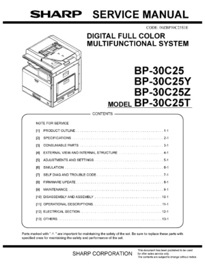 Sharp bp 30c25 series service manual service manual cover