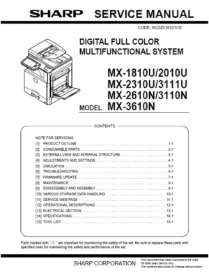 Sharp mx 1810u 2010u 2310u 3111u 2610n 3110n 3610n service manual cover