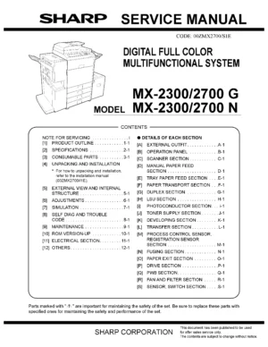 Sharp mx 2300n 2700n service manual cover