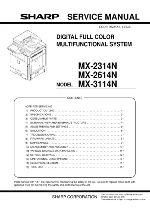 Sharp mx 2314n 2614n 3114n service manual cover