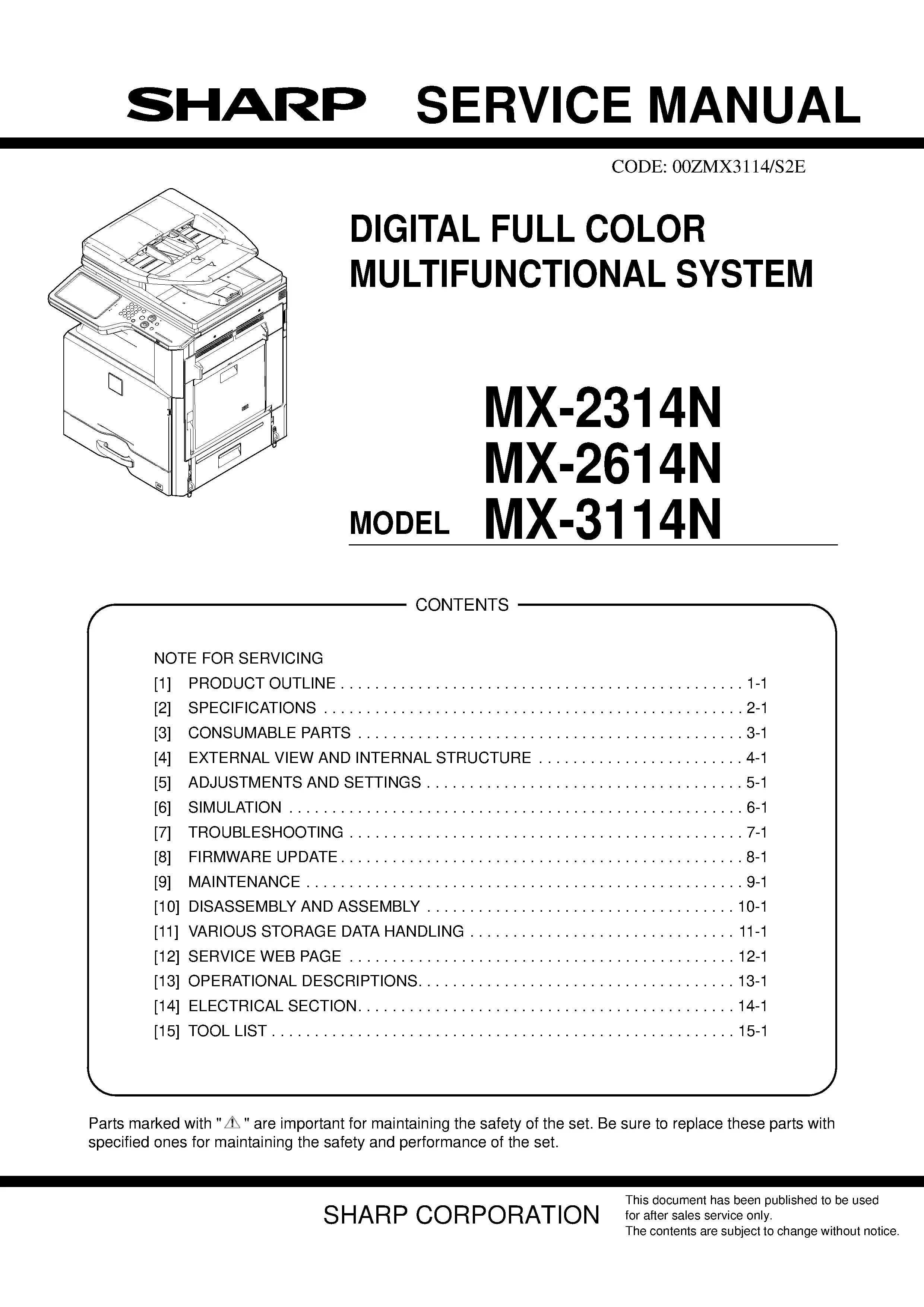 Sharp mx 2314n 2614n 3114n service manual cover
