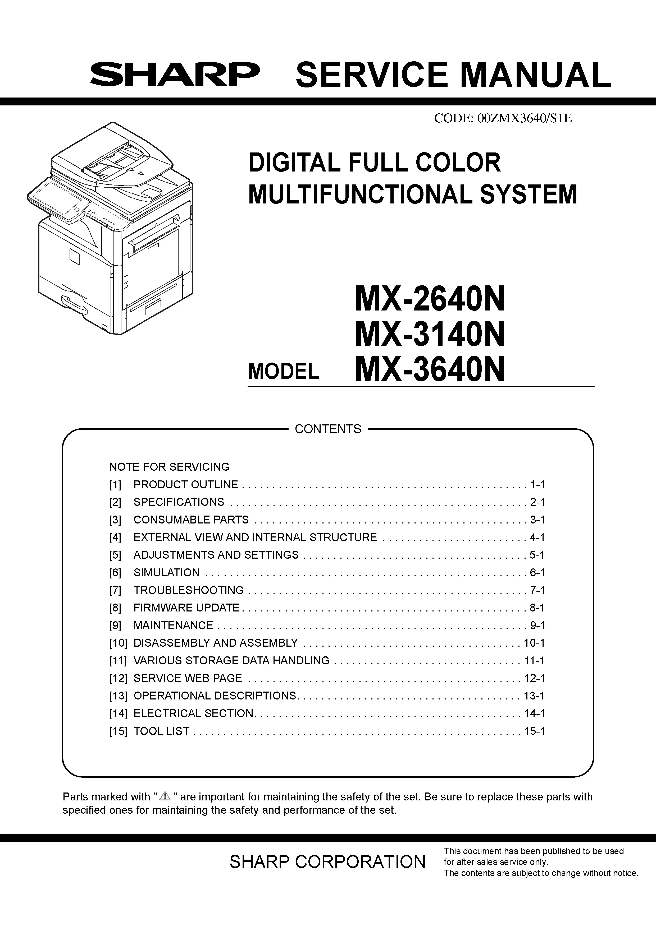 Sharp mx 2640n 3140n 3640n service manual cover