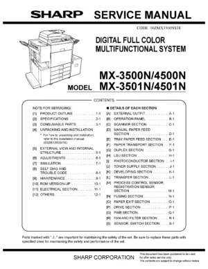Sharp mx 3500n 4500n 3501n 4501n service manual cover