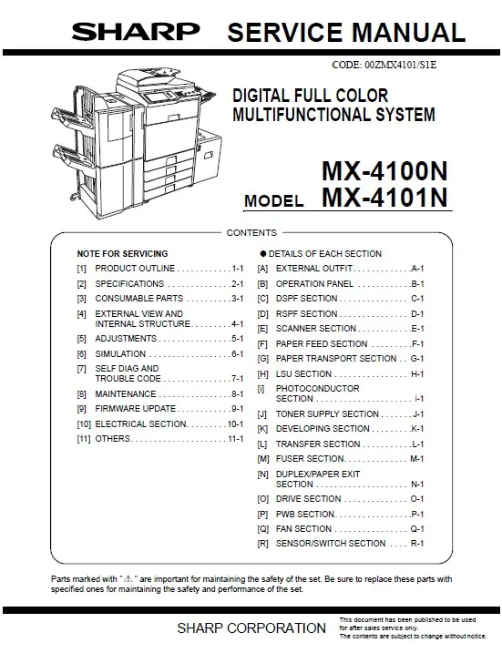 Sharp mx 4101n 4100n service manual cover