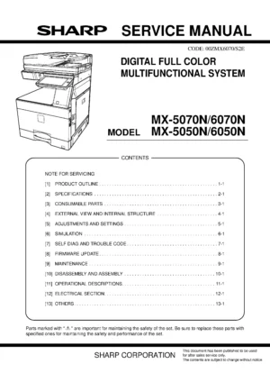 Sharp mx 5070n 6070n 5050n 6050n service manual cover
