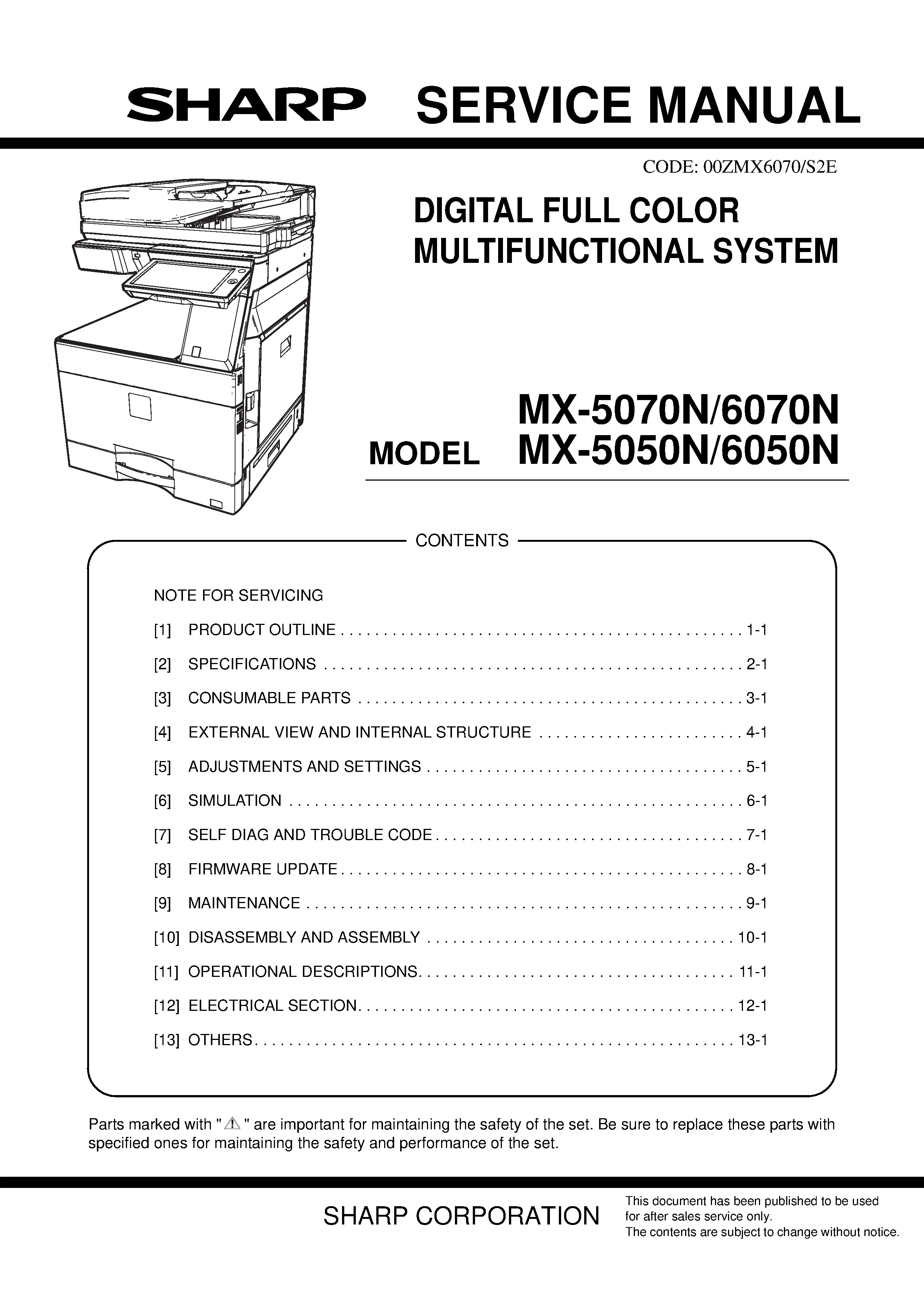 Sharp mx 5070n 6070n 5050n 6050n service manual cover