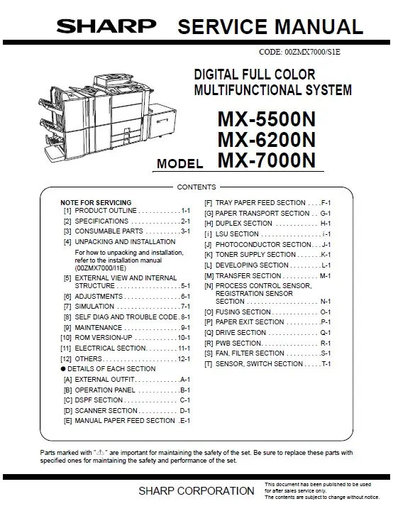 Sharp mx 5500n 6200n 7000n service manual cover