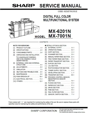 Sharp mx 6201n 7001n service manual cover